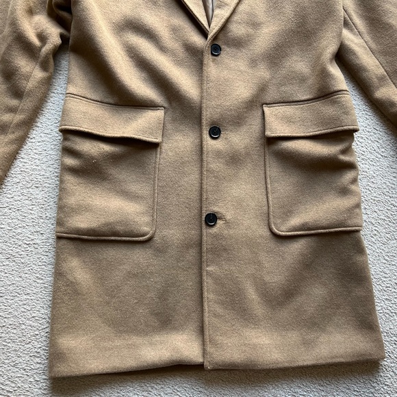 Abercrombie & Fitch Men Wool Blend Topcoat Top Mac Coat Jacket Tan Camel Beige L - Picture 4 of 14